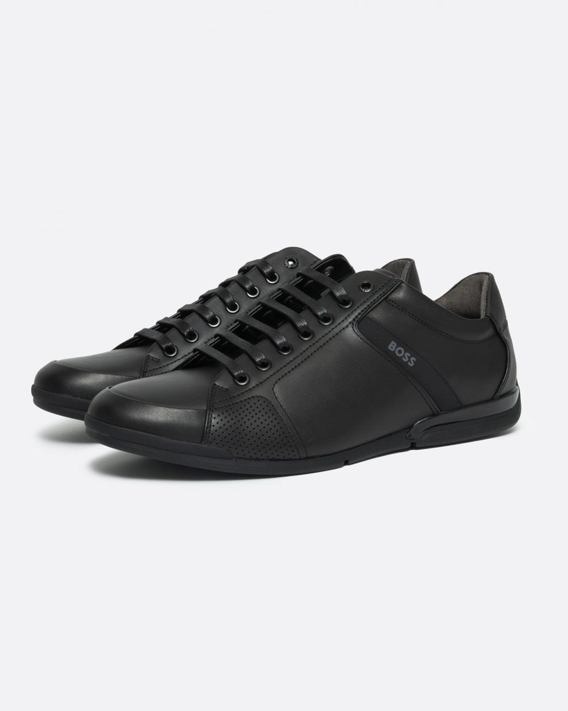 Hugo Boss Saturn Mens Low Profile Leather Trainers With Odour-Control Lining NOS - Black - Size UK 11